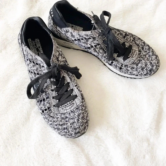 Skechers black and white air cooled memory foam woven stretch lace up sneakers - Picture 2 of 9